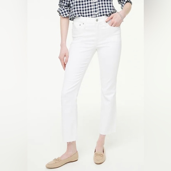 J. Crew Factory Flare Crop White Jean in Signature Stretch